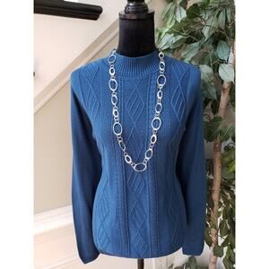 Alfred Dunner Sweater Women's Large Blue Acrylic Long Sleeve Mock Neck Pullover